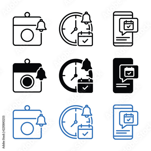 Set of calendar and appointment reminder icons for mobile application interface