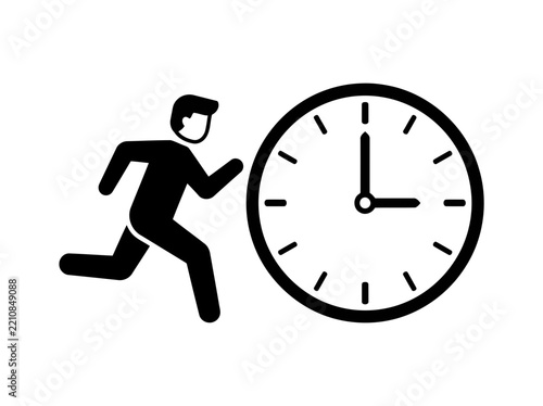 A stylish thick line art Icon of a person running against time conceptual illustration of time management or deadline pressure