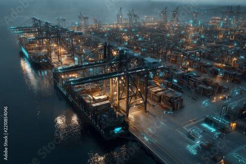 Smart Container Port Terminal with Autonomous Electric Cargo Ship and Automated Cranes