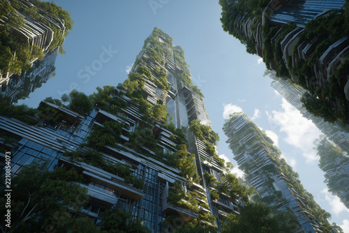 Bioclimatic Skyscraper Architecture with Vertical Forest Gardens and Solar Panels