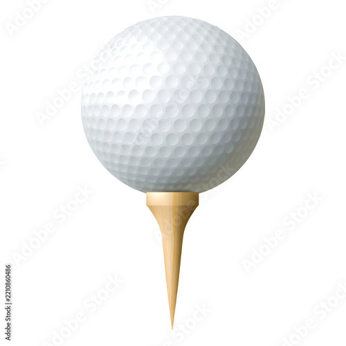 White Golf Ball on Wooden Tee Isolated on Transparent Background