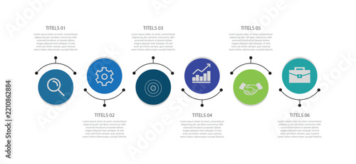  Business concept with 6 options.. Presentation, Timeline, Workflow, Marketing and Strategy. Vector illustration.