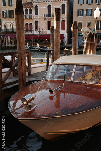 Classic Wooden Water Taxi in Venice Italy