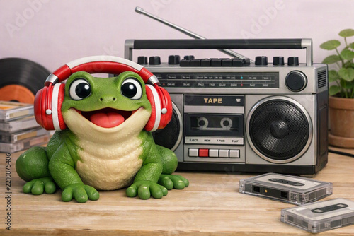 Frog, with headphones, 