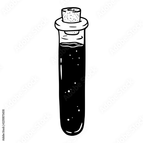 filled laboratory tube flask with wood cork hand drawn illustration