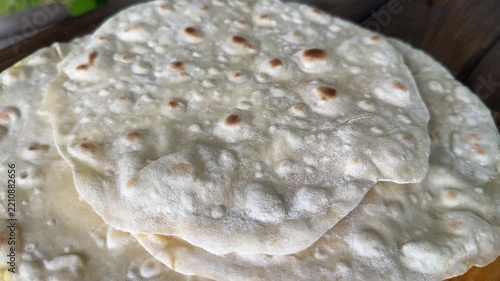 Close-up of freshly baked lavash bread. High quality 4k footage