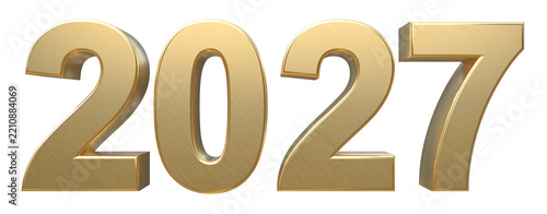 2027 New Year golden textured 3D text isolated on transparent background for festive celebration