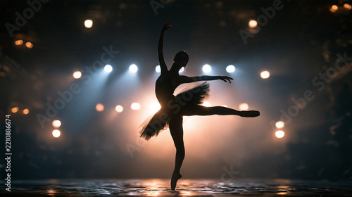 Ballerina Silhouette Performing Classical Ballet on Stage