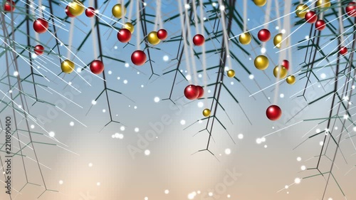 Elegant Hanging Christmas Ornaments and Frosted Branches, Seamless Loop 4K