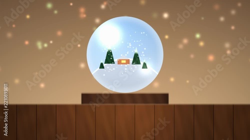 Snow Globe with Christmas Village on Wooden Table 4K