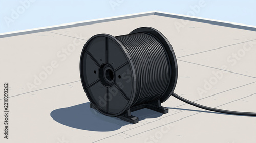 Black Cable Reel on Support in Open Paved Area