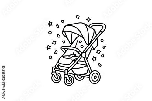 Baby Stroller Outline Vector Illustration