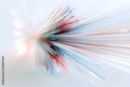Abstract burst of red, white, and blue light streaks