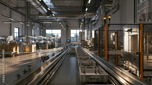 Empty Conveyor Bins in Industrial Packing Hall