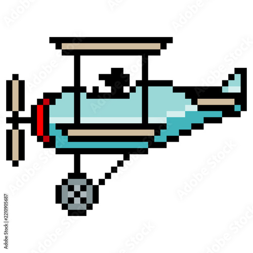 Biplane in pixel art style