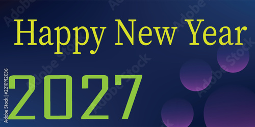 Happy New Year 2027, 27. Holiday greeting card. Shiny golden 2027 on dark blue background. New Year design invitation, calendar, greeting card. Gold logo. Party event decoration. Vector illustration