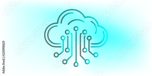 Modern Gradient Cloud Computing and Digital Circuit Icon