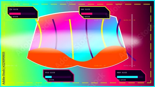 An intricate Autumn Fog Blanket data interface display monitors oscillating wave patterns as vibrant glowing lines pulse across a digital gradient matrix during live simulation analysis