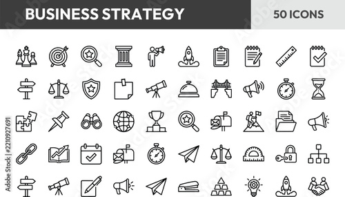 Business strategy icons collection outline vector