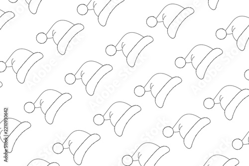 Christmas pattern design featuring Santa Claus hats drawn in line art. Christmas background