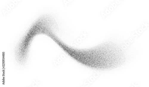 Black grain texture, charcoal splash, dark sand abstract stipple shape. Isolated rough grunge dust effect. Noise concept. Vector illustration.