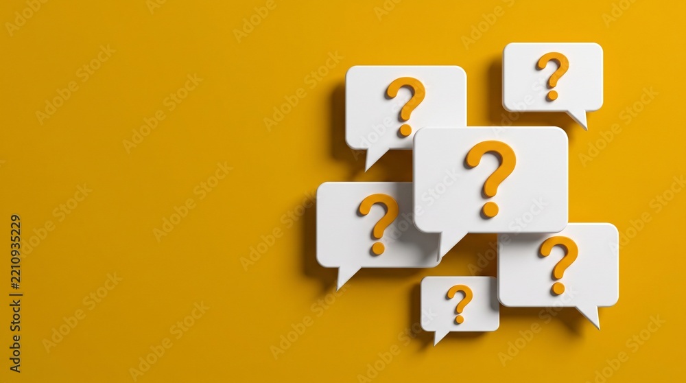 Fototapeta premium Group of Speech Bubbles with Question Marks on Yellow Background
