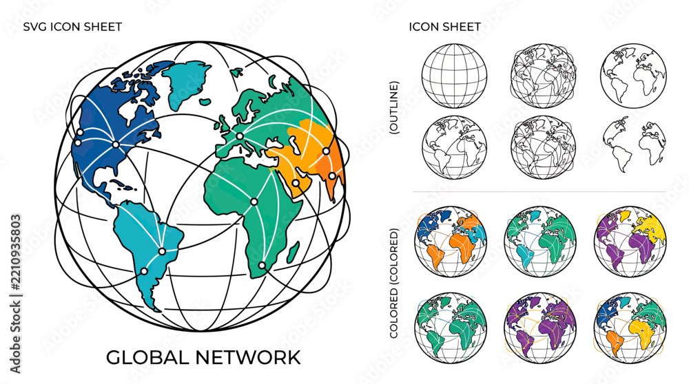 Fototapeta premium Global Network Connection Globe Icons