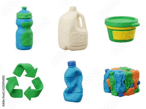 Plastic Recycling 3D Render Bundle for creative commercial and marketing concept, isolated 3D render.