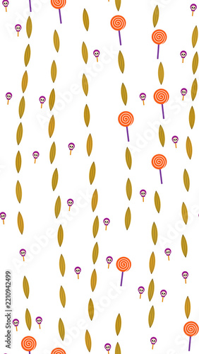 Seamless pattern of lollipops and leaves on transparent background