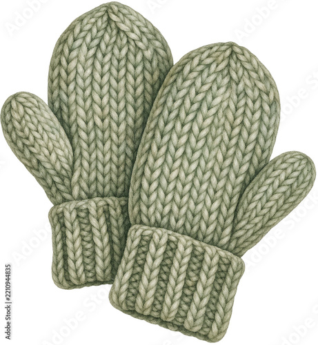 Knitted mittens watercolor cozy illustration clipart