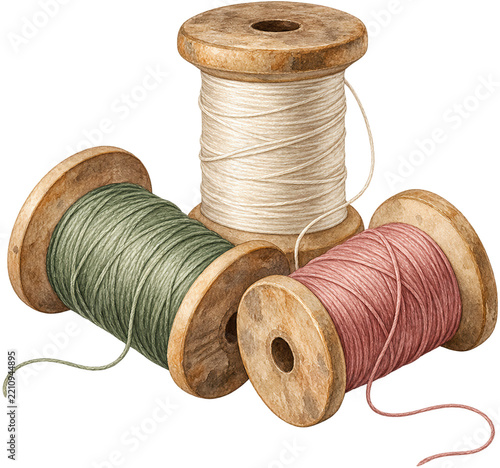 Thread spools watercolor cozy illustration clipart
