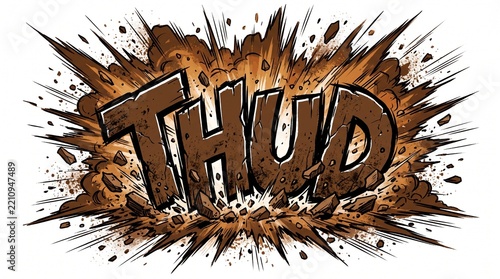 Comic book style sound effect illustration with the word Thud and debris.
