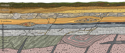 Geological Cross-Section Illustration of Earth's Layers
