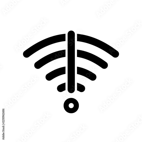 Black wifi signal icon with exclamation mark for connectivity error