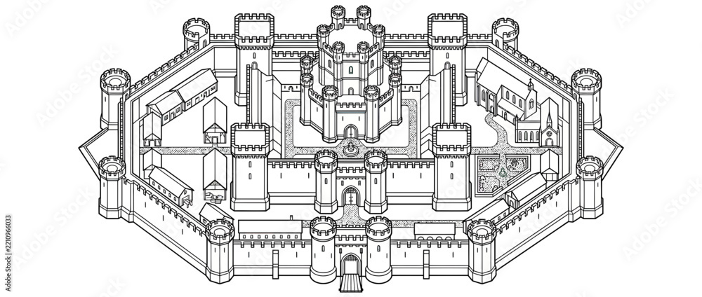 Obraz premium Medieval Castle Blueprint Illustration Isolated