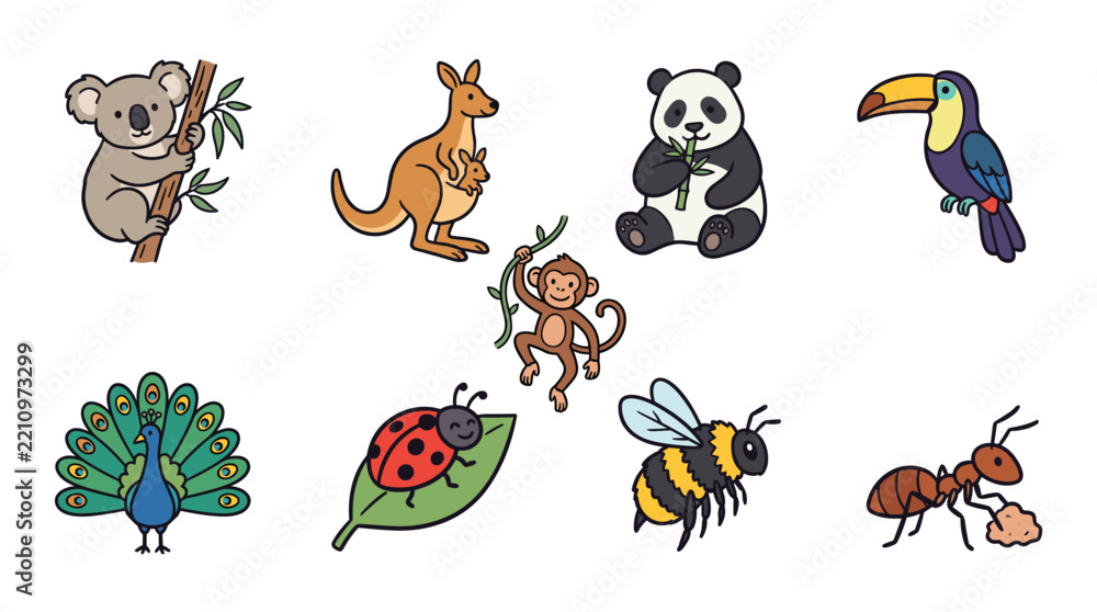Obraz premium Cute Cartoon Animals Collection for Children Diverse Wildlife