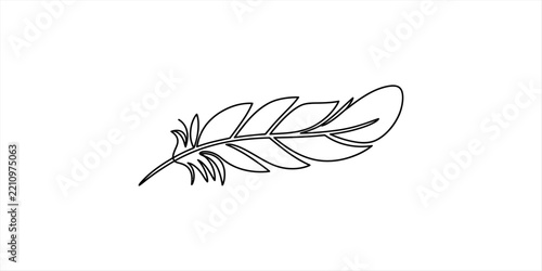 Single bird feather drawing with simple black line style isolated design element