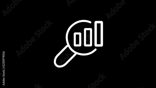 Animated Magnifying Glass Data Bar Chart Search Line Icon Motion Graphic for Analytics Market Research Financial Audit UI UX Design on Dark Background