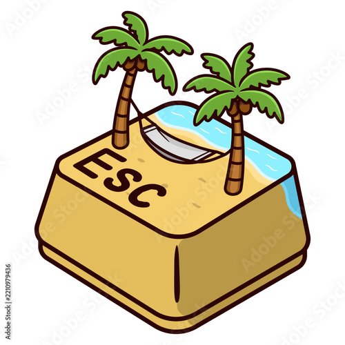 Beach button with palm trees and hammock