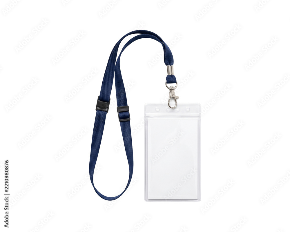 Fototapeta premium Blank White ID Badge With Black Lanyard Isolated
