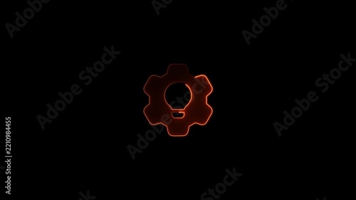 Neon glowing gear icon with lightbulb symbol animation for innovation and technical solutions cogwheel