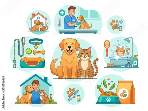 Pet Wellness Guide & Care Routine Infographic Vector Illustration