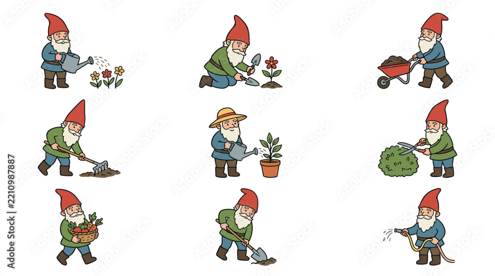 Fototapeta premium Gardening Gnomes a Collection of Whimsical Garden Activities