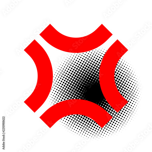 Red anger symbol with black halftone center shadow