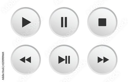 Vector illustration of a navigation icon set featuring Play, Pause, and Stop button designs.