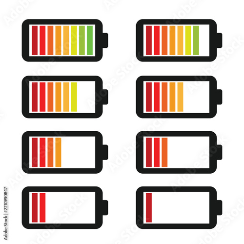 Set of battery charge level icons