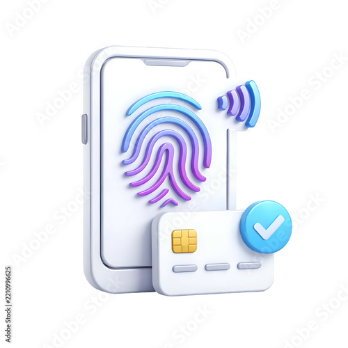 3D Smartphone Biometric Security and Contactless Payment Illustration