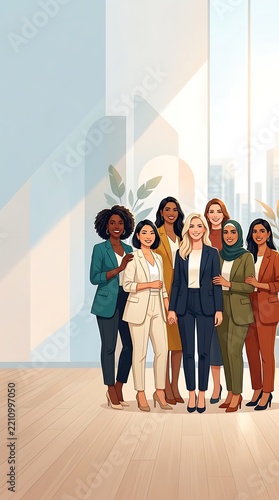 Diverse Professional Women Group Portrait in Modern Office