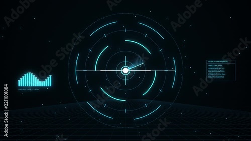 Futuristic Cyber Tech HUD Loop with Glowing Hexagon Matrix and Telemetry Data