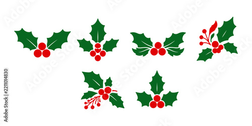 Holly berry icons set, Chritmas logo wirh holly berries vector illustration.